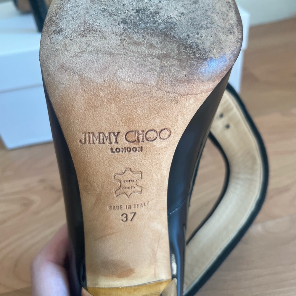 Jimmy Choo black and gold high heels with ankle strap - Picture 5 of 10